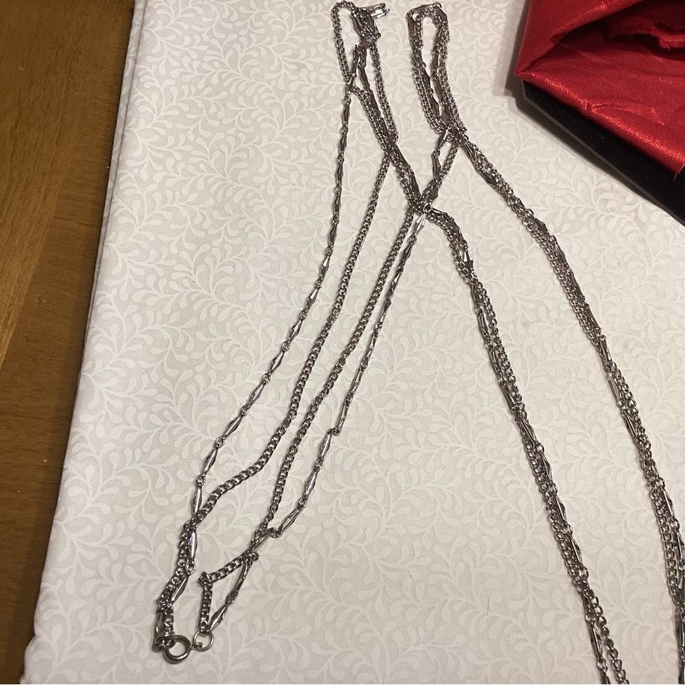 Shiny Double Chain Silvertone Long Necklace - Picture 8 of 9